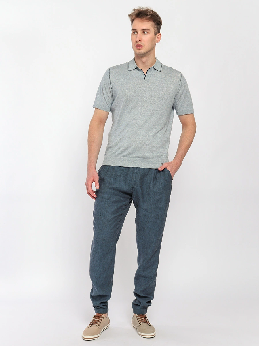 Голубое поло из хлопка и льна